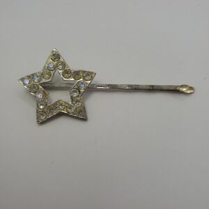 vintage silver-tone star bobby pin decorated with iridescent crystal rhinestones
